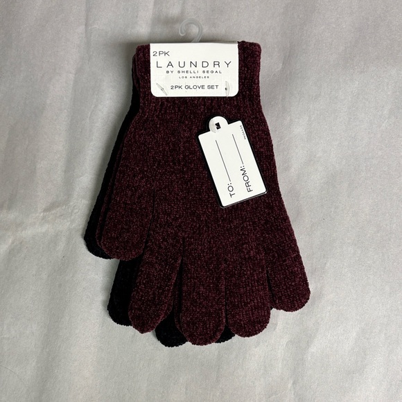 New Laundry Gloves 2 Pairs Set Women’s Maroon & Black Knit Casual Winter Preppy - Picture 12 of 12